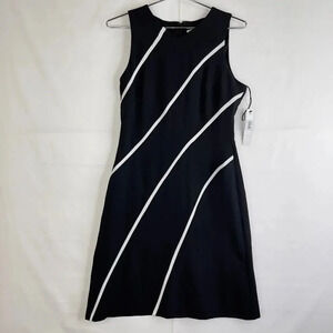 Maggy London Contrast Diagonal Stripe Sleeveless Sheath Dress Black/Soft White
